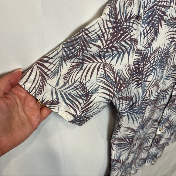 TRAVIS MATHEW White Brown Blue Tropical Print Short Sleeve Button Up Shirt Med - Picture 7 of 9
